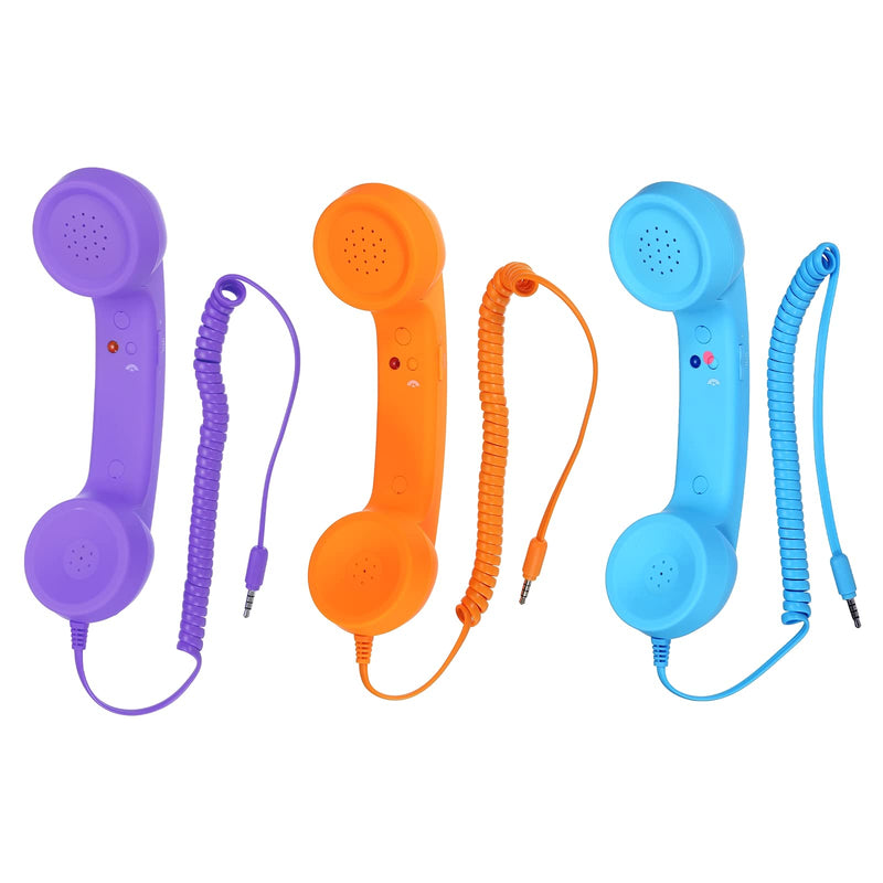 [Australia - AusPower] - MECCANIXITY 3 Pack 3.5mm Retro Telephone Handset Telephone Receiver MIC Microphone Speaker Anti Receivers for Microphone Speaker Purple, Blue, Orange 