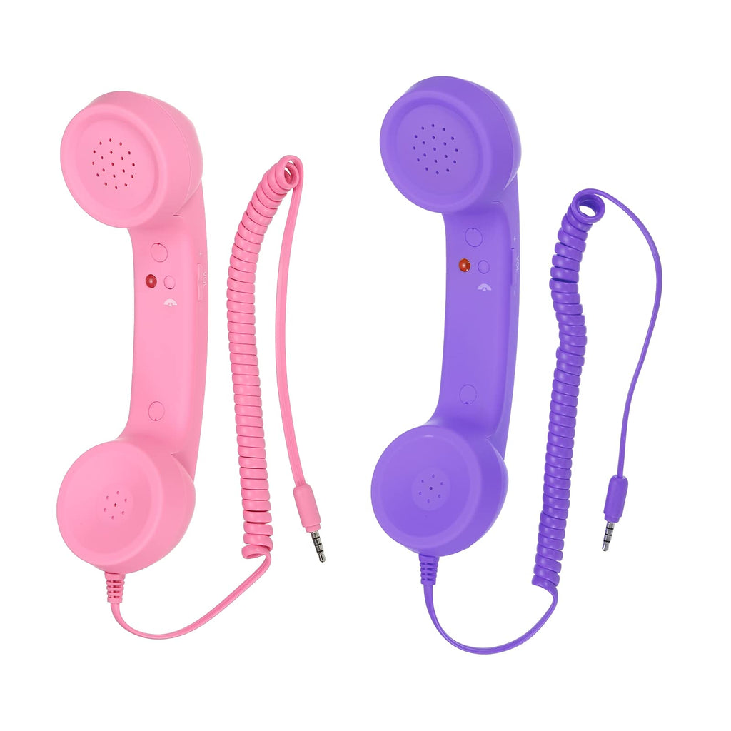 [Australia - AusPower] - MECCANIXITY 2 Pack 3.5mm Retro Telephone Handset Telephone Receiver MIC Microphone Speaker Anti Receivers for Microphone Speaker Pink,Purple 