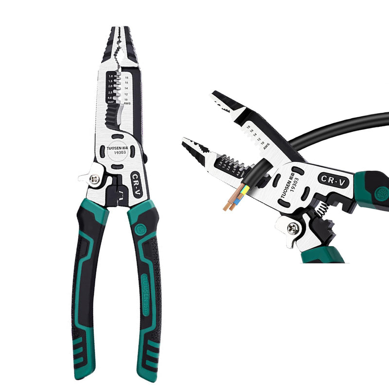 [Australia - AusPower] - 10-in-1 Wire Stripper Tool,Wire Strippers,Cable Cutters,CR-V Multifunctional Plier with Wire Stripper Crimper Side Cutter, Shearing,Screw Gripping Pliers for Electric Cable 10-in-1 stripper 