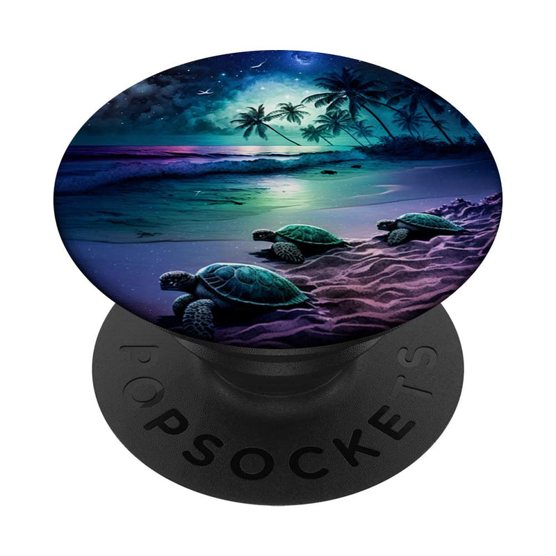 [Australia - AusPower] - Sea Turtle Night On The Beach Under Starry Sky Sea Turtle PopSockets Swappable PopGrip Black 