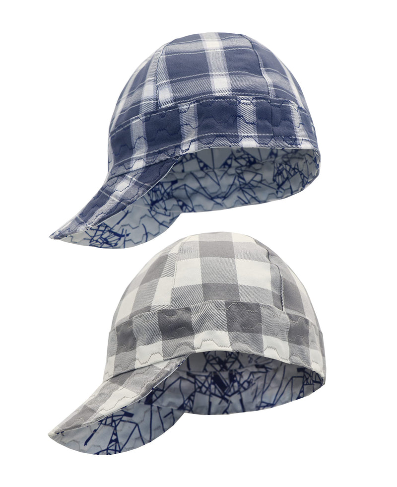 [Australia - AusPower] - BOCOMAL Welding Cap Flame Resistant CAT2 Midweight Printed 6 Pannel Welder Caps-2 Pack 7 5/8 White/Navy-2 Pack 