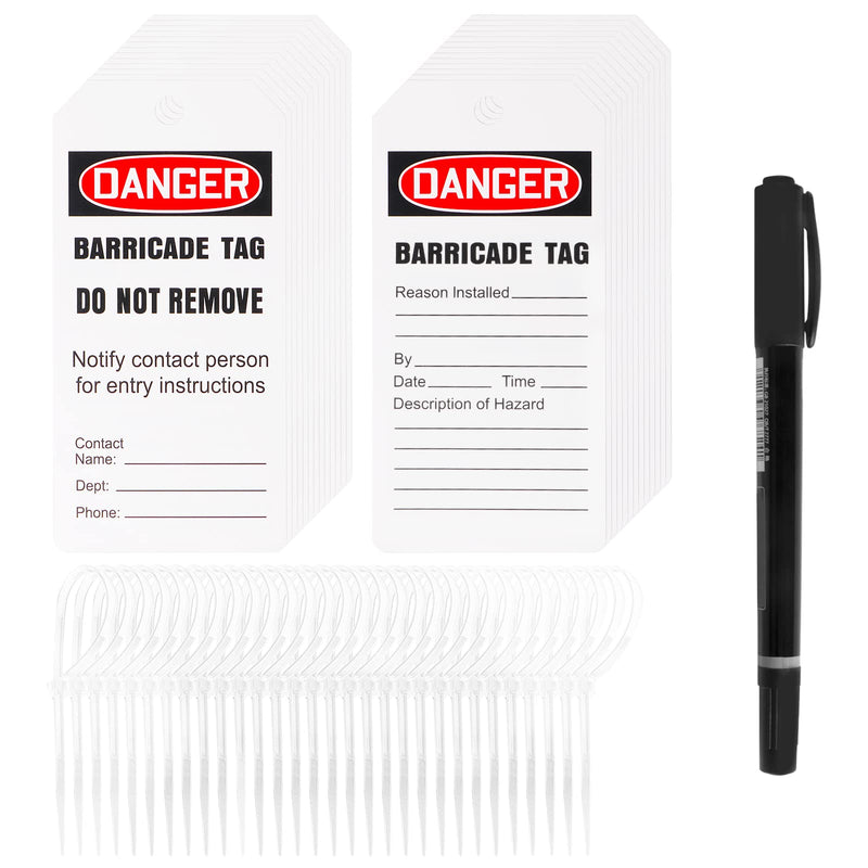 [Australia - AusPower] - Red Danger Barricade Tags with 25 Zip Ties, Legend "Danger Barricade TAG", Accident Prevention Tag, OSHA Compliant Tags, Tear & Water Resistant, Heavy Duty PVC Vinyl, 6.25"x 3", Pack of 25 Barricade Tag(25PACK) 
