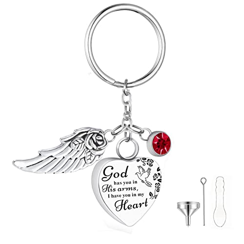 Heart Urn Necklace for Ashes Cremation Jewelry Urn Keychain for Ashes with Birthstone Cremation Keychain January
