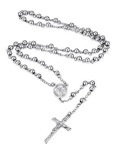 Supcare Rosary for Men Women Catholic Necklace Rosary Beads Customized D01-Michael Silver