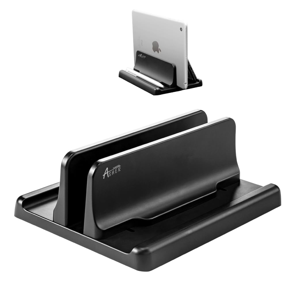 [Australia - AusPower] - Adjustable Vertical Laptop Stand, Vertical Laptop Stand 1 Slot, Desk Space Saver for MacBook/iPhone/Surface/Samsung/HP/Dell/Chrome Book Black 1-slot 