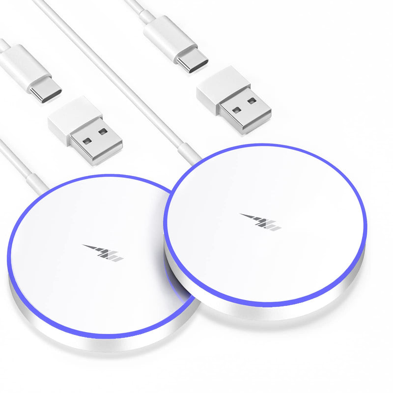 [Australia - AusPower] - 2 Pack Magnetic Wireless Charger Max 15W Fast Apple Mag-Safe Charger for iPhone 14/13/12 Pro/Max/Plus and AirPods 3/2/Pro Mag Safe Magnet Charging Pad with 5ft Dual Charging Port Cable 