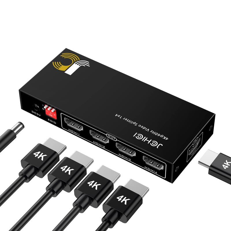 [Australia - AusPower] - HDMI Splitter 1 in 4 Out, JCHICI HDMI Splitter 4K@60Hz 4:4:4, HDMI Splitter for Dual Monitors, EDID Control, Compatible with Xbox PS4 Blu-Ray Player HDTV (1 Source onto 4 Displays) 4 port hdmi splitter 