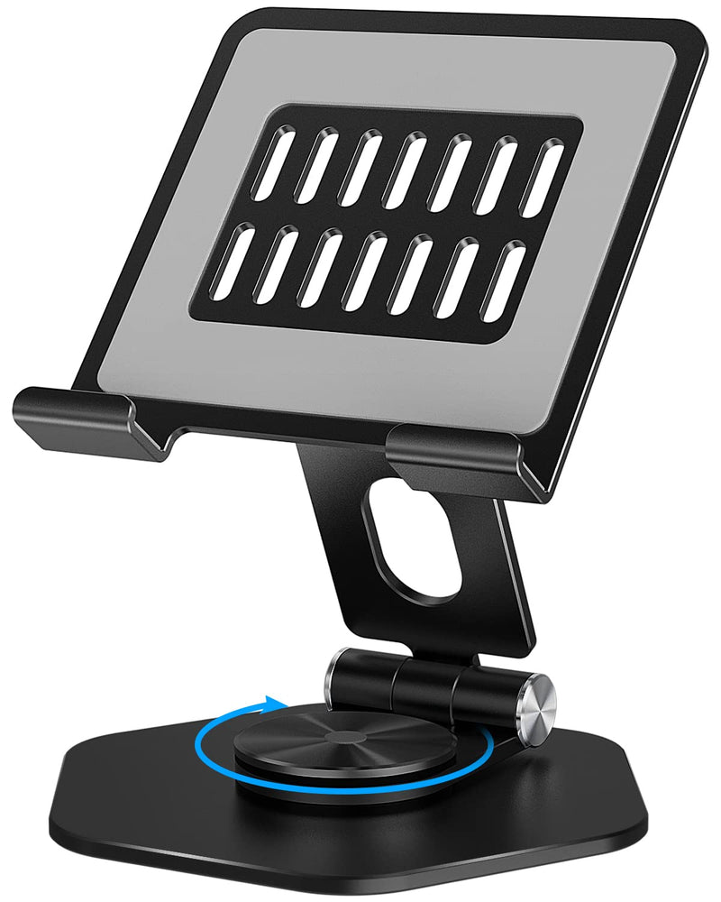 [Australia - AusPower] - SOJUNER Swivel Tablet Stand, Tablet Holder for iPad with 360 Rotating Base, Aluminum Foldable Desktop Stand Holder Compatible with All Tablet Such as iPad Pro 12.9,11,10.5,9.7, Black Black rotating type 
