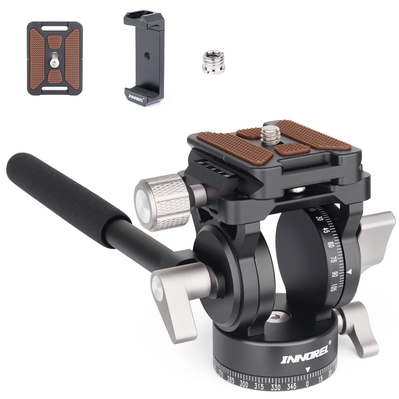 [Australia - AusPower] - INNOREL H10 Lightweight Mini Tripod Fluid Video Head 360 Panoramic CNC Hydralic Damping Video Head with Arca Swiss Q.R.Plate Phone Clip for DSLR Camera Camcorder Phone Tripod Monopod Load 8.8lb/4kg 