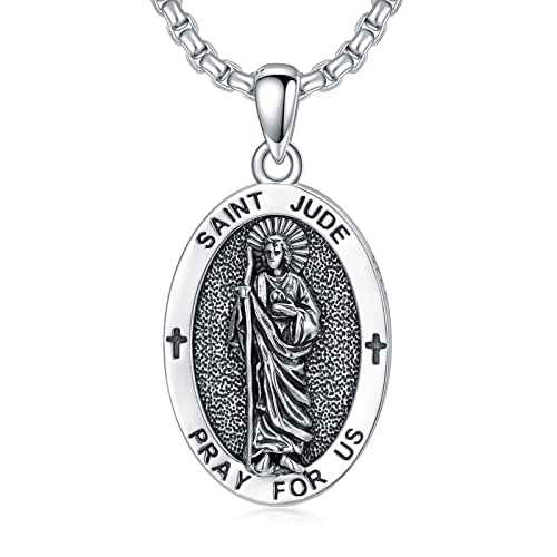 Saint Jude/Serenity Prayer/Jesus/Francis/Jesus/Saint Longinus Necklace 925 Sterling Silver Amulrt Medal Pendant Jewelry Thanksgiving Day Gifts for Men Women 1-St.Jude