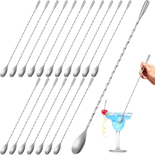 18 Pcs Bar Spoons Bulk, 12'' Long, Stainless Steel Mixing Spoons, Silver