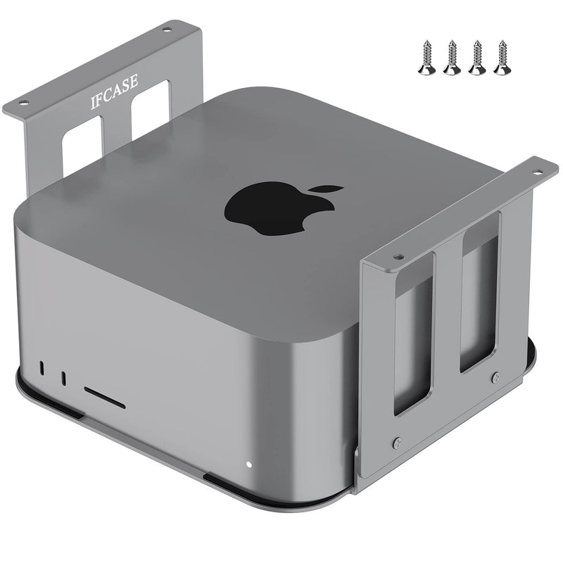 [Australia - AusPower] - IFCASE Aluminum Under Desk Stand Mount for Mac Studio M2 M1 Max, Ultra with Anti-Scratch Pad (Silver) Silver 