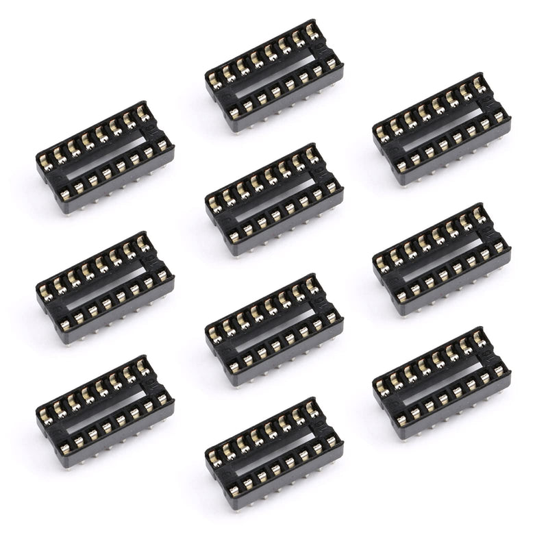 [Australia - AusPower] - 10Pcs 16P IC Socket DIP Integrated Circuit IC Sockets Adaptor Solder Type 2.54mm Pitch Dual Row 16 Flat Pin 