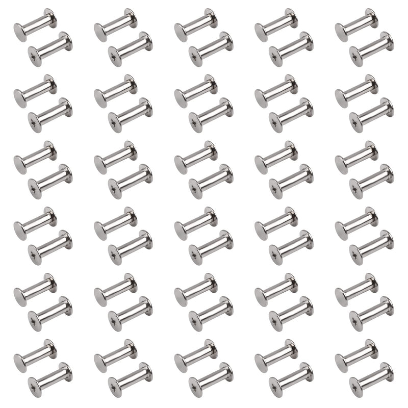 [Australia - AusPower] - Phillips Screws, 60 Sets 5mm X 15mm Nickel Plated Chicago Binding Screws Round Cross Head Stud Screw Posts Nail Rivet, Silver Tone 