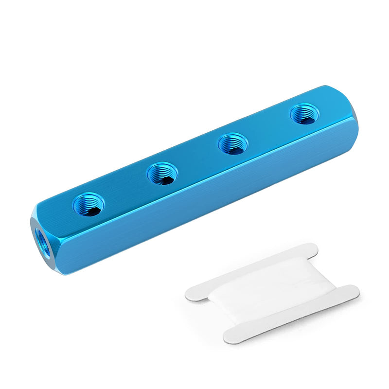[Australia - AusPower] - TAILONZ PNEUMATIC 1/4" Blue 4 Way 7 Port Pneumatic Shunt Aluminum Block Pneumatic Manifold Air Distribution Block Air path exhaust air source distributor,Compressed Air Manifold Pneumatic Block 