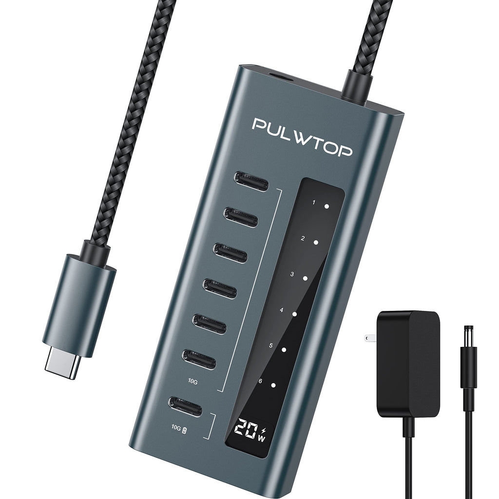[Australia - AusPower] - PULWTOP USB C Hub for Laptop, 7 in 1 10Gbps USB C to USB C Hub Support Data & Charging(Not Support Video), USB C 10Gbps Ports for iMac, MacBook Pro/Air, iPad, XPS, USB Hub Multiport Adapter 7 IN 1 USB C HUB 