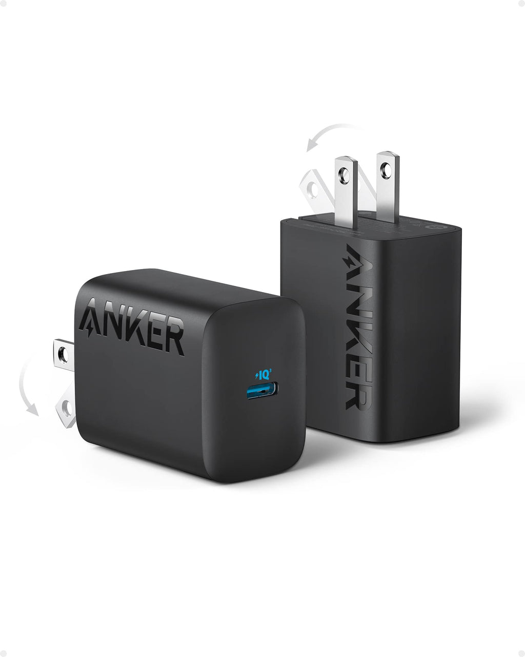 [Australia - AusPower] - 30W USB-C Charger, Anker 312 Charger with Compact and Foldable Design, 2-Pack 30W Fast Charger for iPhone 14/13/12 Series, Samsung S23, MacBook Air, Pixelbook, iPad Pro, and More (Cable Not Included) Black 