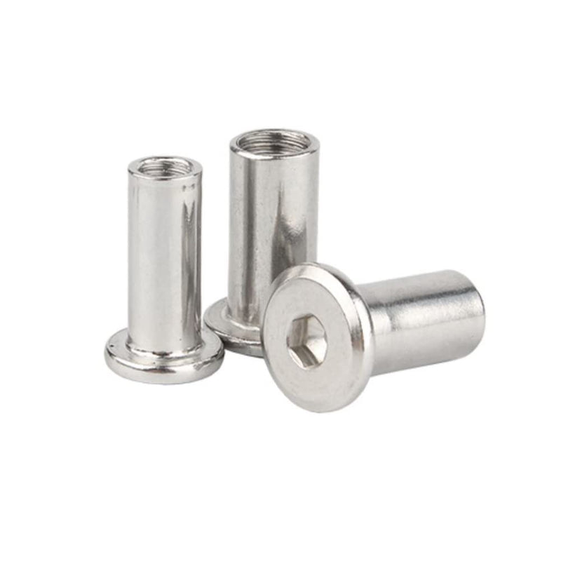 [Australia - AusPower] - 5 Pcs M6 x 12mm Hex Socket Screw Rivet Insert Nut 304 Stainless Steel Flat Head Barrel Nuts Internal Thread Cylindrical Nut Rivnut Locking Screws or Bolts Silver M6x12mm 