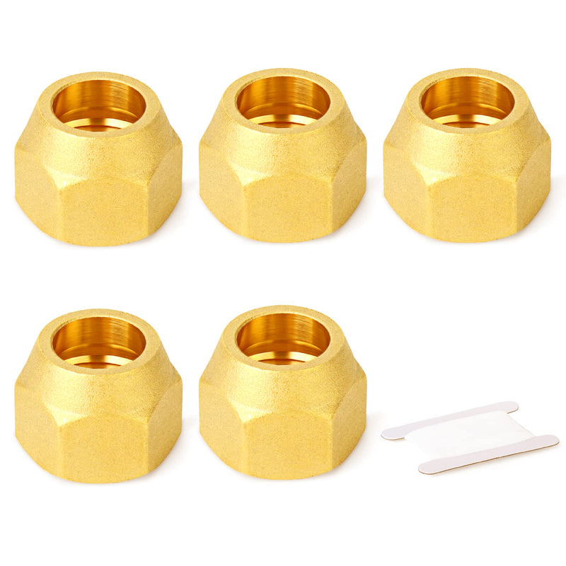 [Australia - AusPower] - GASHER 5PCS Brass SAE 45 Degree Flare Tube Fitting,3/8" Flare Nut Air Conditioning Copper Pipe Extension Butt Copper Tube Flare Nut 3/8" Flare 5 