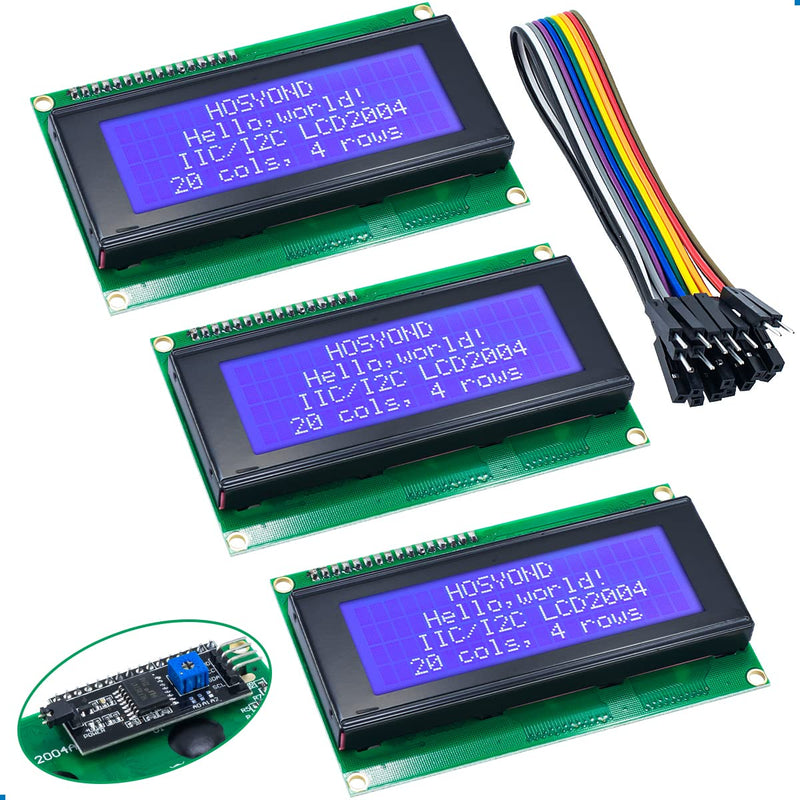 [Australia - AusPower] - Hosyond 3pcs IIC I2C 2004 LCD Module 20x04 LCD Screen Module Display for Arduino Raspberry Pi I2C LCD 2004 