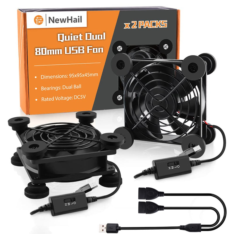 [Australia - AusPower] - NewHail 2PCS 80mm Mini USB Fan Computer Fan Multi-Speed Control, Reduction Heat for Router, Game Console,Xbox, TV Box, Recipient, Modem, DVR, Playstation, AV-Cabin 