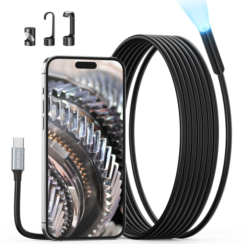 [Australia - AusPower] - Endoscope Camera with Light, Teslong USB-C Borescope Inspection Camera with 8 LED Lights, 10FT Flexible Waterproof Snake Camera Scope, Fiber Optic Cam Compatible with iPhone 15, Android Phone 
