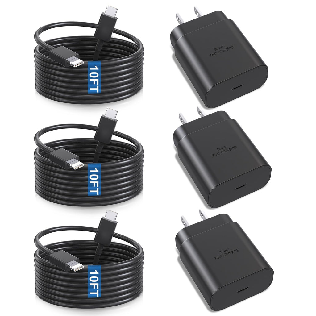 [Australia - AusPower] - Samsung Super Fast Charger,3 Pack Type C 25W USB C Wall Charger Fast Charging with 10FT Long Type C to C Cable for Samsung Galaxy S23 Ultra/S23+/S23/S22/S22+/S22 Ultra/S21/S20/Note 20/10/Z Fold 3 3pack 