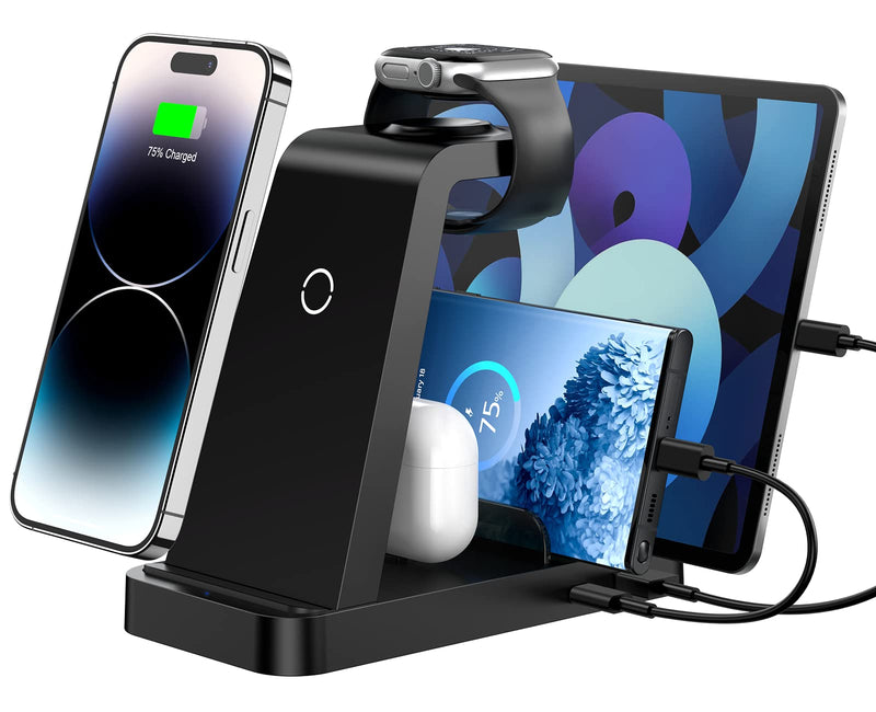 [Australia - AusPower] - Wireless Charger for iPhone - 5 in 1 Charging Station for Multiple Devices Apple: Fast Wireless Charging Stand Dock for iPhone 14 13 12 Pro Max Apple Watch Airpods 