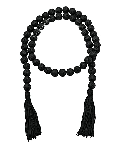 Amazing Gemstone Lava Crystal Farmhouse Decor Beads with Tassel - 38" Crystal Bead Garland Decor for Farmhouse Wall Decor, Home, Coffee Table, Shelf - Rustic Country Boho Prayer Beads Wall Decor Lava - 14mm Beads