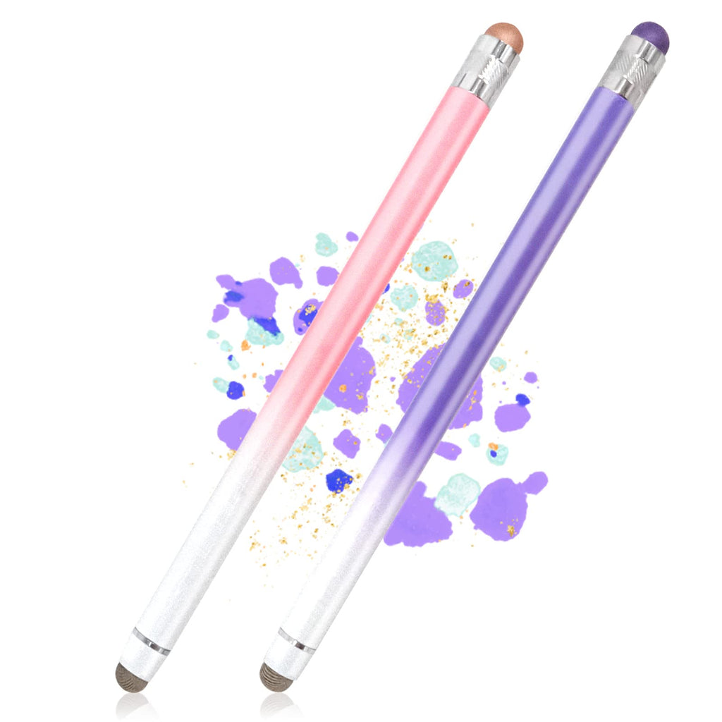 [Australia - AusPower] - Stylus Pens for Touch Screens, 2 in 1 Universal Fine Point Stylus Pen for iPhone/iPad/Tablet/Android, Compatible with All Touch Screen Devices, 2 Pack-Pink, Purple 2 Pack: Pink, Purple 