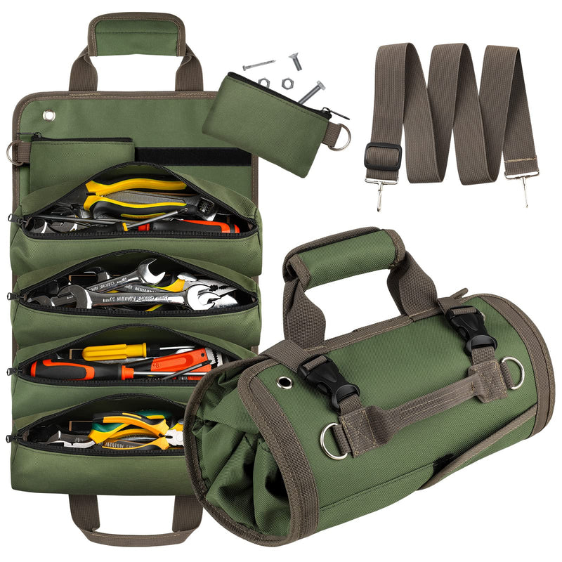 [Australia - AusPower] - Tool Roll Up Bag, UUP Tool Roll Organizer, Heavy Duty Tool Bag for Men and Women, Compact & Portable Roll Up Tool Bag with 2 Detachable Small Tool Pouch, Tool Storage Kit for Mechanic & Electrician, Father Day Gifts for Dad Tool Roll Bag 