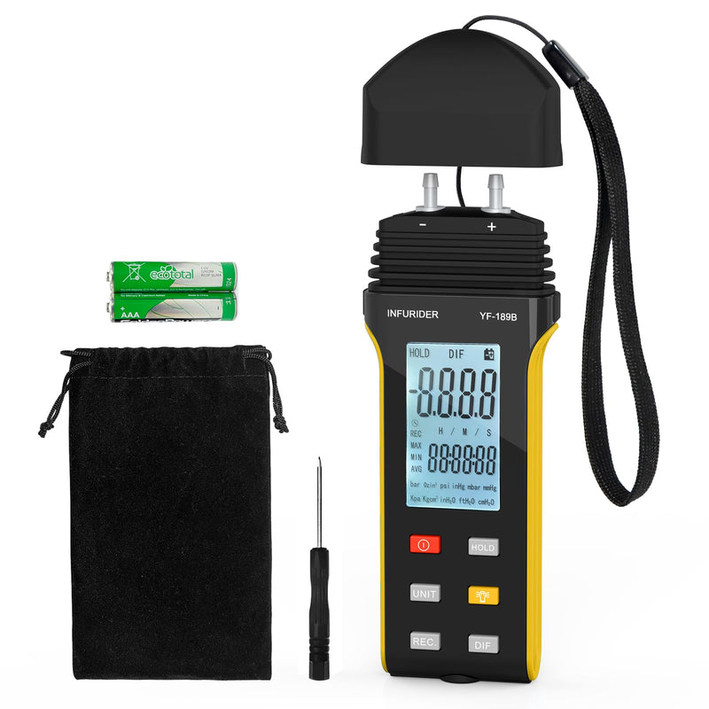 [Australia - AusPower] - Manometer, HVAC Digital Manometer Gas Pressure Tester, Handheld Air Pressure Meter, 11 Optional Units Differential Pressure Gauge YF-189B with Backlight, Data Hold Function… 