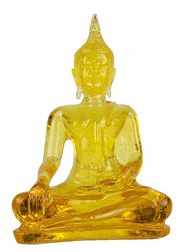 BUDDHO Buddha overcoming Temptations Buddha Statue 4" H. Poly Resin Thai Buddha Statue for Home Decor Buddha Decor Small Gift Office Gift Sculpture Figurines Zen Altar (Yellow) Yellow