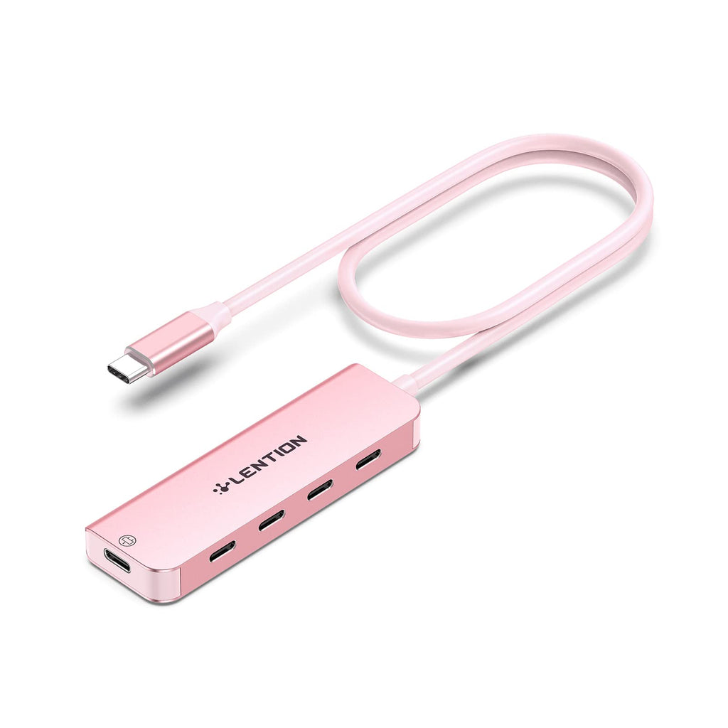 [Australia - AusPower] - LENTION USB C Hub, 2FT Long Cable USB C Hub Multiport Adapter, USB C Splitter, USBC hub, USB Type C Hub, USB C to USB C Hub with 4 USBC Port&Type C Power Supply Port for MacBook Pro/Mac Air/iMac, More Rose Gold 