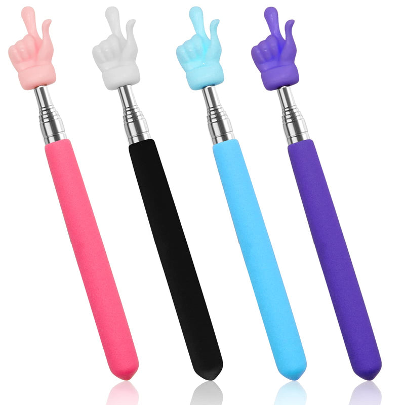 [Australia - AusPower] - 4Pcs Telescopic Teachers Pointer, Mini Extendable Hand Pointer Finger Pointer Stick, Retractable Classroom Pointer for Elementary School Kindergarten Teacher Supplies (Black Pink Blue Purple) 