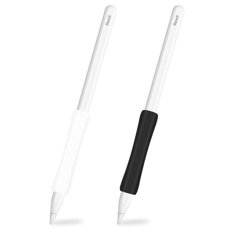[Australia - AusPower] - ProElife 2-Pack Ergonomics Grip Holder for Apple Pencil 2nd Gen Stylus Accessories, Slim Silicone Protective Sleeve Cover Holder without Interference for Apple Pencil 2 Magnetic Charging (Black/White) Black/White 
