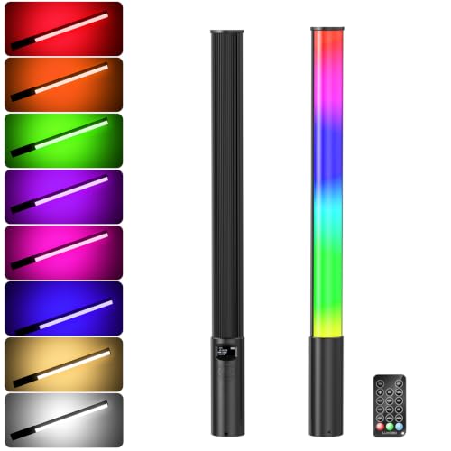 RGB LED Light Wand 360°RGB Handheld Video Light Stick for Studio Photography, Battery Powered Tube Lights, 12 Lighting Effects, 2500-6500K Dimmable Camera Light with LCD