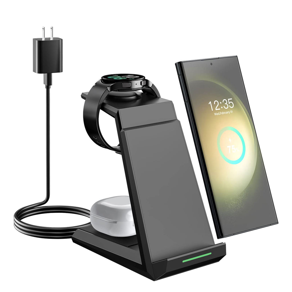 [Australia - AusPower] - Wireless Charger for Samsung - NANAMI 3 in 1 Charging Station for Multiple Devices, Fast Charger Stand Dock for Galaxy S23 Ultra S22 S21 S20 Z Flip Fold 4, Galaxy Watch 5/5 Pro/4/3, Galaxy Buds 2 Pro Black 