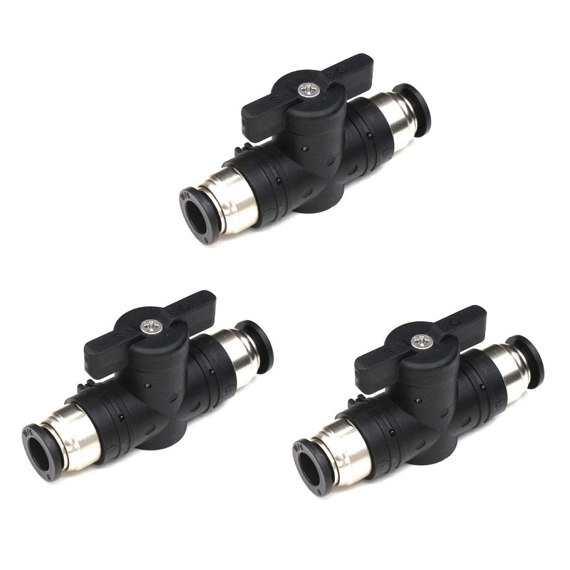 [Australia - AusPower] - 1/4 Push Connect Valve Pneumatic Ball Valve 1/4 inch Tube Quick Connect Valve Straight Union Air Flow Control Valve Tube Fittings air compressor valve 3Pack 1/4" OD 3 