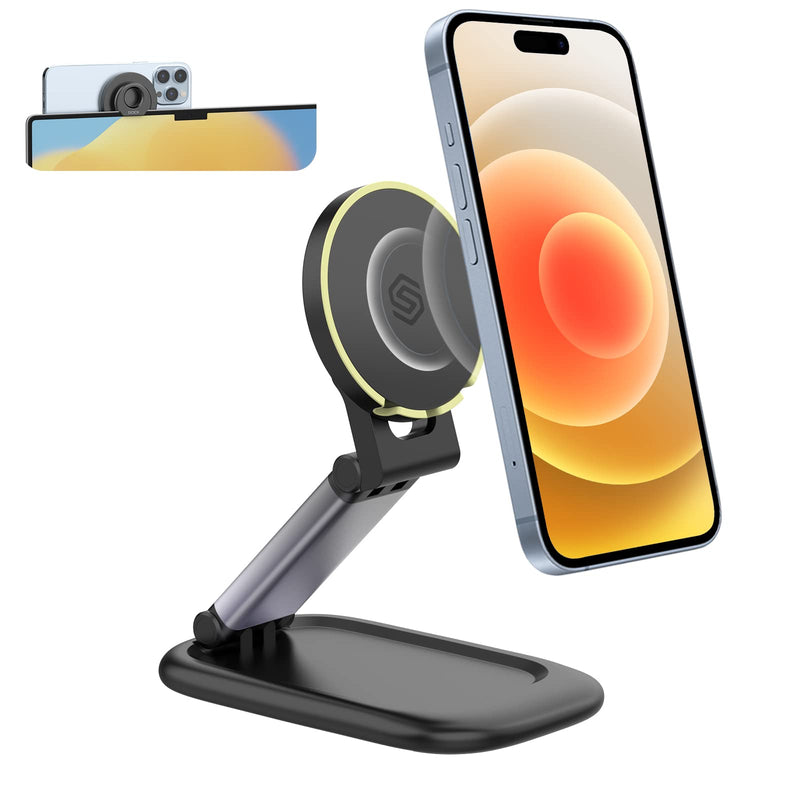 [Australia - AusPower] - SODI Magnetic Phone Stand for iPhone 14/13/12 Series, Mag-Safe Charger Compatible, Stand with Continuity Camera Mount, Foldable & Adjustable Phone Holder for Desk Accessories Cradle Dock, Black 