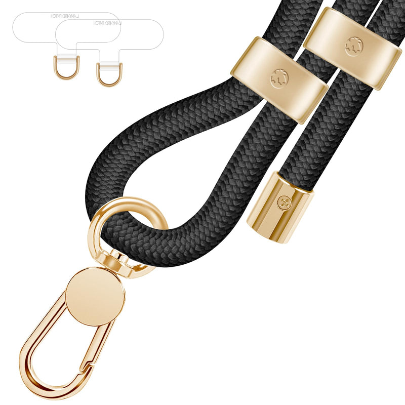 [Australia - AusPower] - UKON Cell Phone Lanyard,Crossbody Lanyard and Wrist Strap Premium Metal Buckle Phone Charms with 2 X Phone Patch Compatible with All Smartphone(Black) Black 