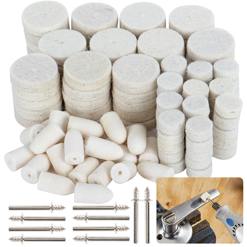 [Australia - AusPower] - Sukh 145PCS Wool Felt Polishing Pad - Felt Buffing Pad Wool Polishing Bits Felt Polishing Buffing Wheel Polishing Buffing Wheel for Polishing Kit with 1/8 Inch Shank for Buffing Wheels 