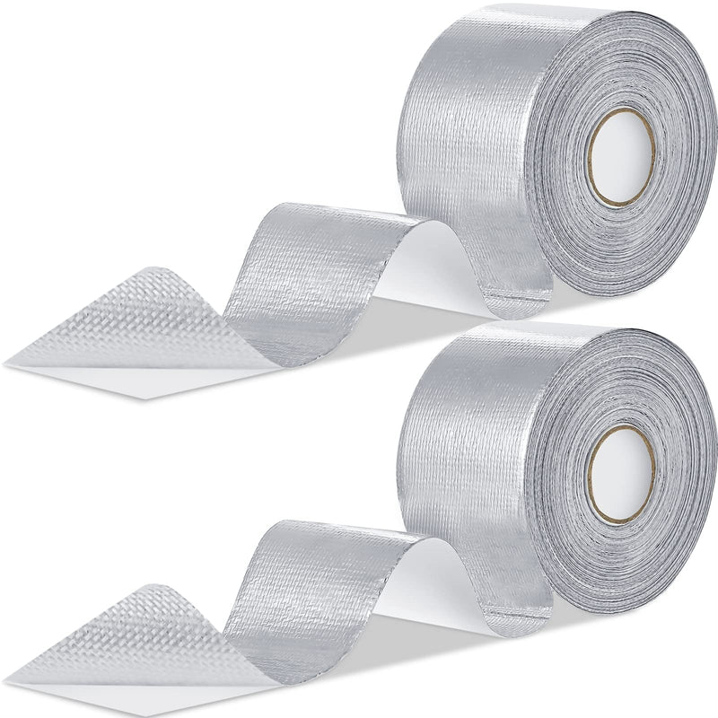 Zonon 2 Rolls Aluminum Foil Tape Heat Shield Tape Barrier Adhesive Reflective Fiberglass Thermal Insulation Reflective Material High Temp Protection(Silver,2 Inch X 65.6 ft) 2 Inch X 65.6 ft Silver