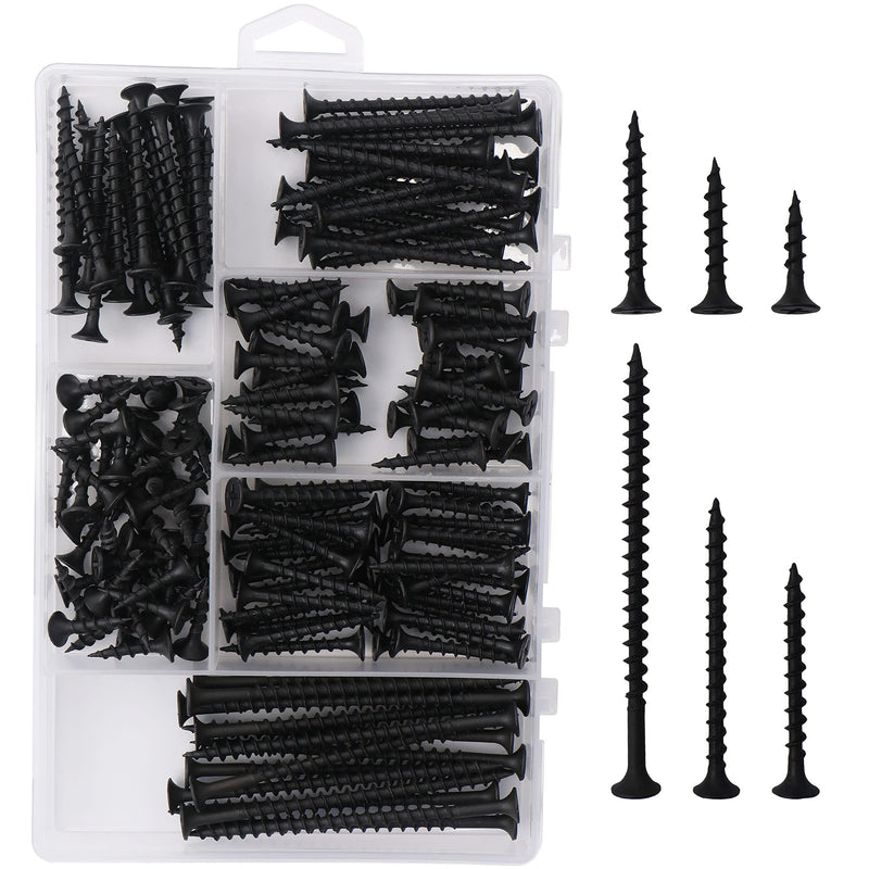 [Australia - AusPower] - High Hardness Drywall Screws Assortment Kit, 166 pcs, Coarse Thread, Phillips Drive, Black Wood Screws, Screws Assortment, Screws Set, 6 Sizes (3”,2”,1-1/2”,1-1/4”,1”,3/4”) 