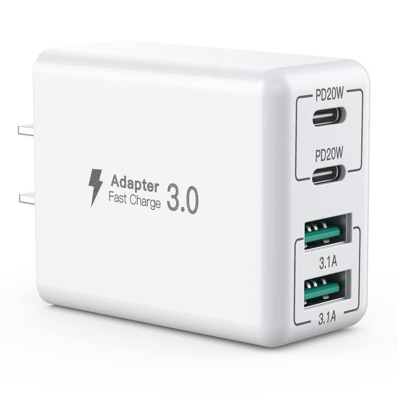 [Australia - AusPower] - USB C Wall Charger, 40W 4-Port USB C Charger Block, Fast Charging Block Dual Port PD+QC Wall Plug Multiport Type C for iPhone 14/13/12/11/Pro Max/XS/XR/8/7, iPad, Samsung Phone, Tablet 
