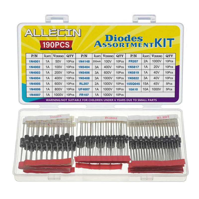 [Australia - AusPower] - 20Values Diodes Kit 1N4001 1N4002 1N4003 1N4004 1N4005 1N4006 1N4007 1N4148 1N5404 1N5406 1N5408 RL207 UF4007 FR107 FR207 1N5817 1N5819 1N5822 15SQ045 10A10 Rectifier Schottky Diode Assortment 
