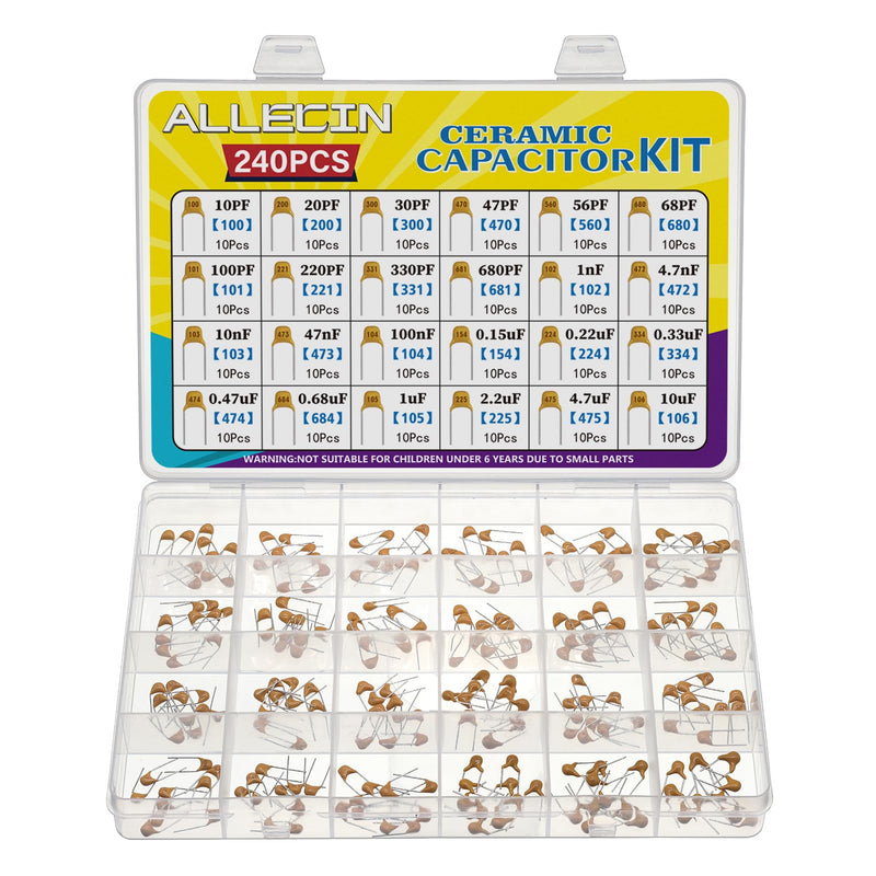 24 Value Ceramic Capacitor Assortment Kit Monolithic Capacitors Set from 10pF to 10uF Monolithic Ceramic Capacitor