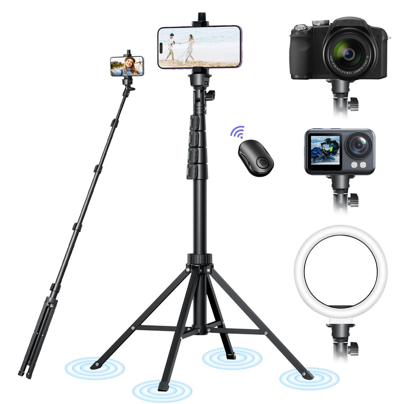[Australia - AusPower] - Ambertronix 62" Tripod for iPhone, Selfie Stick Phone Tripod Professional Stable 4 Leg Quadrapod Design, Bluetooth Remote, 100% All Aluminum Stick & Legs, Lightweight, Portable All in One 