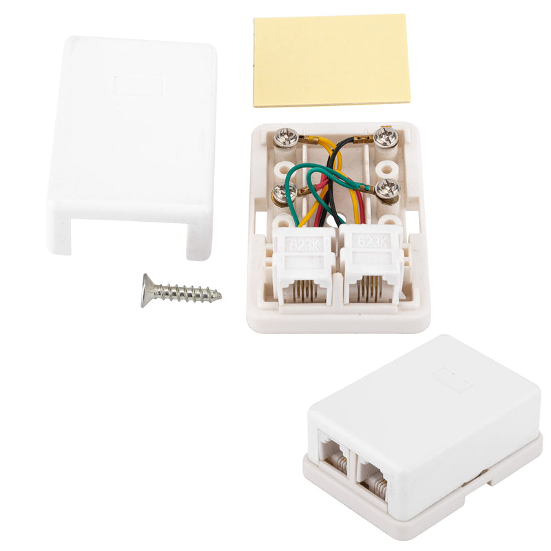 [Australia - AusPower] - Phone Jack Surface Mount Dual Port Telephone Jack Box with 2 RJ11 6P4C Female Outlets 2pack white 