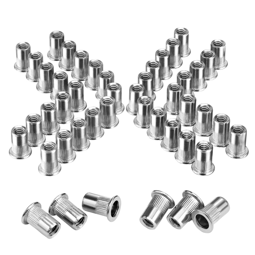 WORKPRO 50Pcs Rivet Nuts, 1/4”-20 Stainless Steel Rivnut, Flat Head Threaded Insert Nutserts with Knurled Body 50pc Stainless Steel